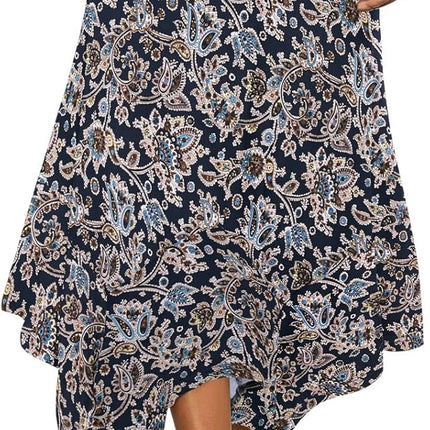 Women's Flowy Handkerchief Hemline Midi Skirt - Elastic Waist Asymmetrical Hem
