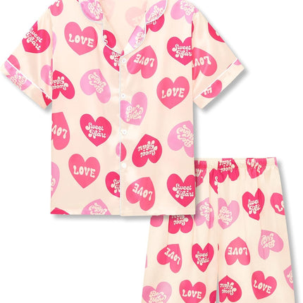 Girls Satin Pajama Set - Silky Button Down PJ with Shorts Size 6-16