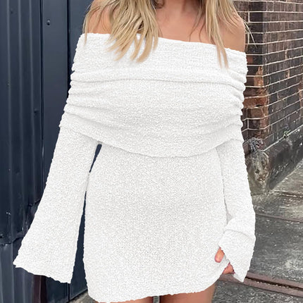 Women's Off Shoulder Beach Cover Up - Sheer Bell Sleeve Mini Dress for Swimwear