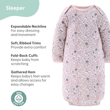Baby Girl Layette Gift Set 16 Piece - Newborn Clothes 0-9 Months Prairie Floral Cotton