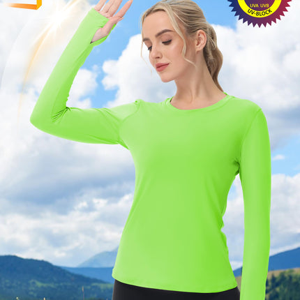 Women's UPF 50+ Sun Protection Long Sleeve Shirt - Athletic Rash Guard with Thumb Holes