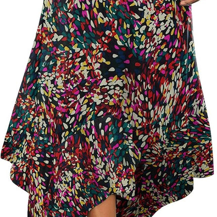 Women's Flowy Handkerchief Hemline Midi Skirt - Elastic Waist Asymmetrical Hem