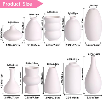 White Ceramic Bud Vases Set of 10 - 5 Inch Small Mini Vases for Flowers Centerpieces Decor