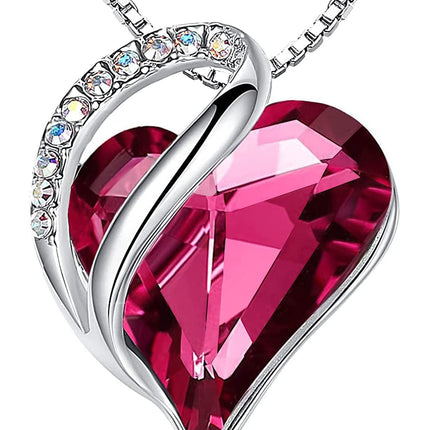 Infinity Love Birthstone Heart Necklace - 18K White Gold Plated Crystal Pendant Gift for Women