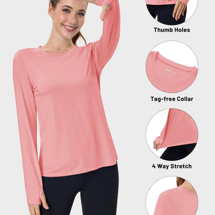 Women's UPF 80+ Long Sleeve Rash Guard - Quick Dry Athletic Shirt with Thumb Holes