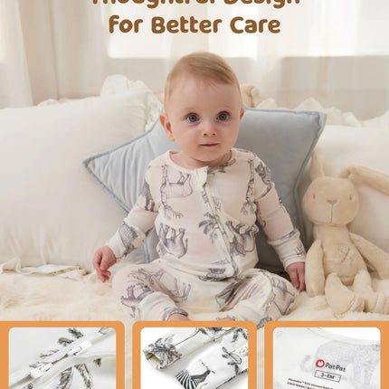 PATPAT Baby Footie Pajamas - Premium Tencel Lyocell & Wool Romper with 2-Way Zipper