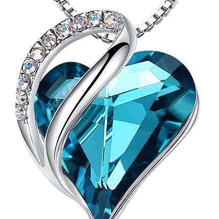 Infinity Love Birthstone Heart Necklace - 18K White Gold Plated Crystal Pendant Gift for Women