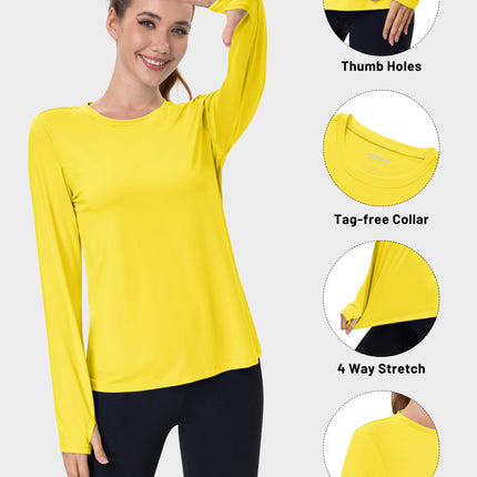 Women's UPF 80+ Long Sleeve Rash Guard - Quick Dry Athletic Shirt with Thumb Holes