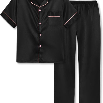 Girls Satin Pajama Set - Silky Button Down PJ with Shorts Size 6-16