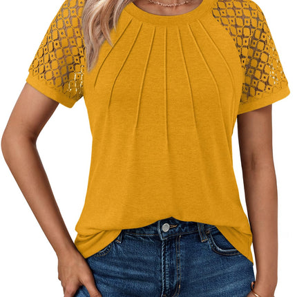 Women's Summer Lace Top Short Sleeve Business Casual Blouse