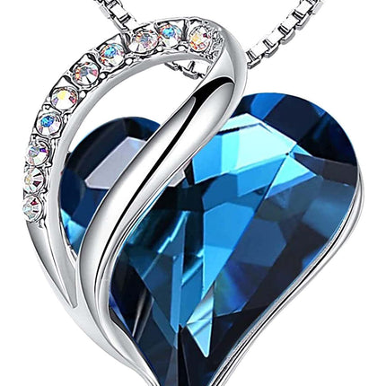 Infinity Love Birthstone Heart Necklace - 18K White Gold Plated Crystal Pendant Gift for Women