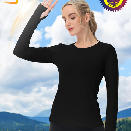 Women's UPF 50+ Sun Protection Long Sleeve Shirt - Athletic Rash Guard with Thumb Holes