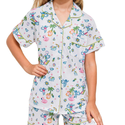 Roller Rabbit Pajamas Kids - Girls Summer 2 Piece Set - Button Down Top and Shorts