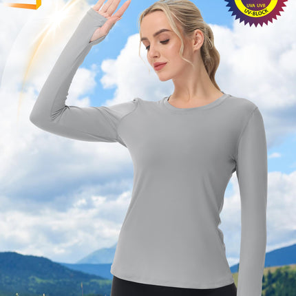 Women's UPF 50+ Sun Protection Long Sleeve Shirt - Athletic Rash Guard with Thumb Holes