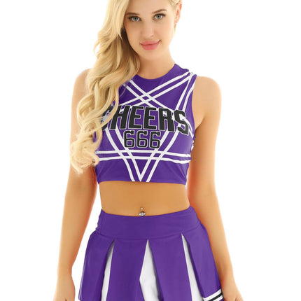 Cheerleader Costume - Women's Crop Top with Pleated Mini Skirt Uniform