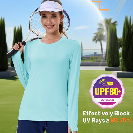 Women's UPF 80+ Long Sleeve Rash Guard - Quick Dry Athletic Shirt with Thumb Holes