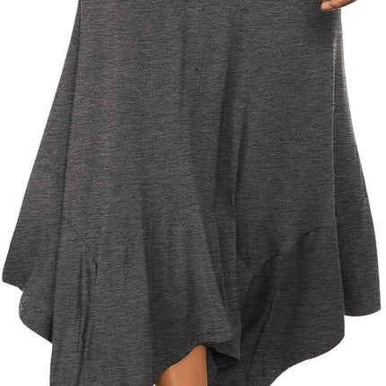 Women's Flowy Handkerchief Hemline Midi Skirt - Elastic Waist Asymmetrical Hem