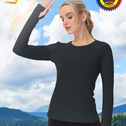 Women's UPF 50+ Sun Protection Long Sleeve Shirt - Athletic Rash Guard with Thumb Holes