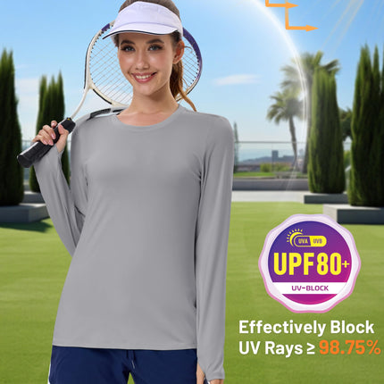 Women's UPF 80+ Long Sleeve Rash Guard - Quick Dry Athletic Shirt with Thumb Holes