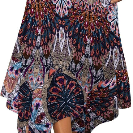 Women's Flowy Handkerchief Hemline Midi Skirt - Elastic Waist Asymmetrical Hem