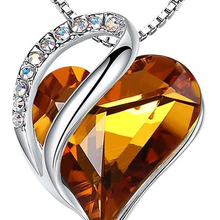 Infinity Love Birthstone Heart Necklace - 18K White Gold Plated Crystal Pendant Gift for Women
