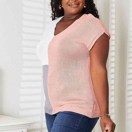 Double Take Color Block V-Neck Knit Top