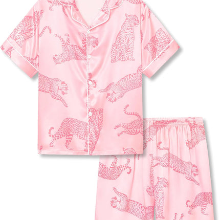 Girls Satin Pajama Set - Silky Button Down PJ with Shorts Size 6-16
