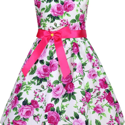 Girls Floral Cotton Dress - Sleeveless Summer Dress with Zipper Closure
