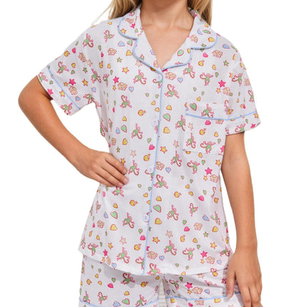 Roller Rabbit Pajamas Kids - Girls Summer 2 Piece Set - Button Down Top and Shorts