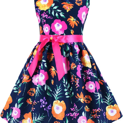 Girls Floral Cotton Dress - Sleeveless Summer Dress with Zipper Closure