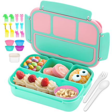 Bento Lunch Box for Kids - 4 Compartment Leak-Proof School Lunch Container with Utensils Purple