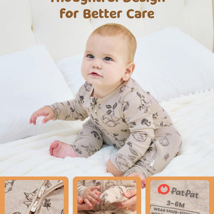 PATPAT Baby Footie Pajamas - Premium Tencel Lyocell & Wool Romper with 2-Way Zipper