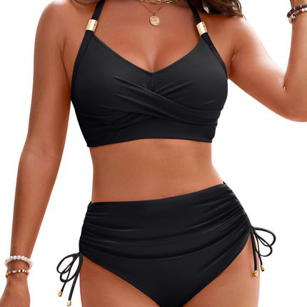Women's High Waisted Bikini Set - Tummy Control Swimsuit with Crisscross Back