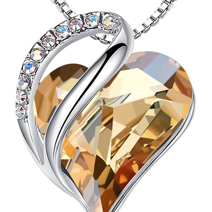 Infinity Love Birthstone Heart Necklace - 18K White Gold Plated Crystal Pendant Gift for Women