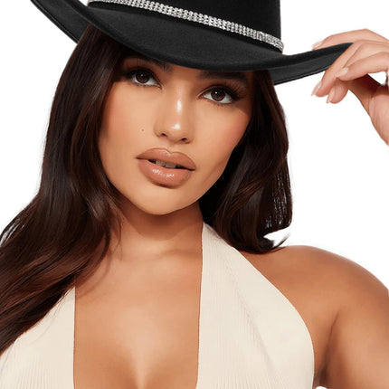 Women's Western Rhinestone Cowboy Hat - Bling Diamond Band Rodeo Fedora