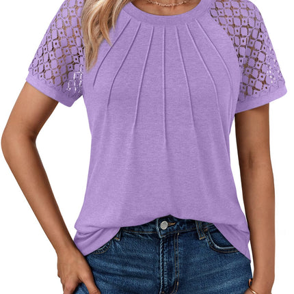Women's Summer Lace Top Short Sleeve Business Casual Blouse