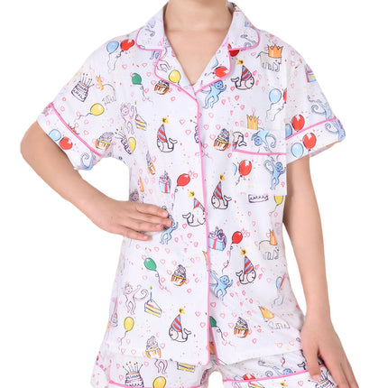 Roller Rabbit Pajamas Kids - Girls Summer 2 Piece Set - Button Down Top and Shorts