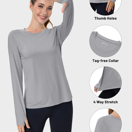 Women's UPF 80+ Long Sleeve Rash Guard - Quick Dry Athletic Shirt with Thumb Holes