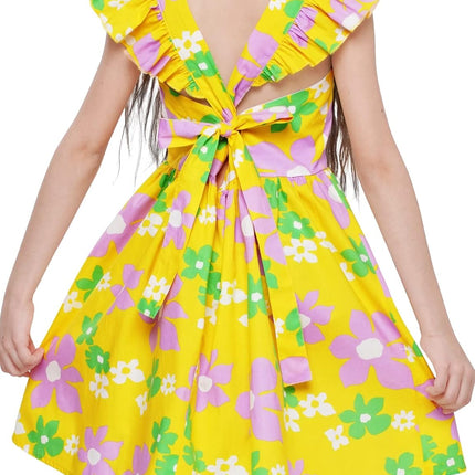 Girls Floral Cotton Dress - Sleeveless Summer Dress with Zipper Closure