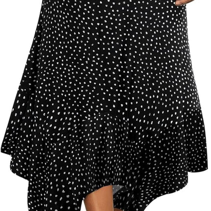 Women's Flowy Handkerchief Hemline Midi Skirt - Elastic Waist Asymmetrical Hem
