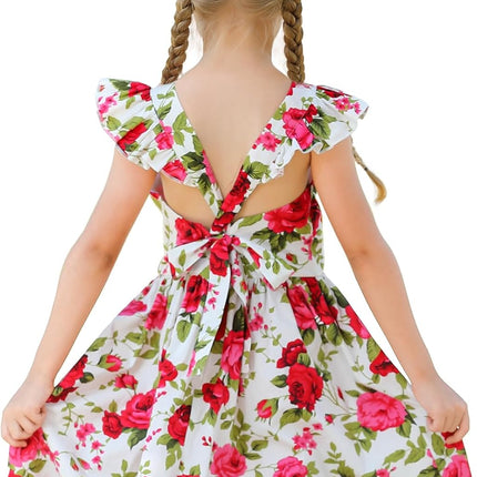 Girls Floral Cotton Dress - Sleeveless Summer Dress with Zipper Closure