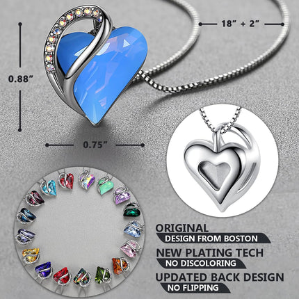 Infinity Love Birthstone Heart Necklace - 18K White Gold Plated Crystal Pendant Gift for Women