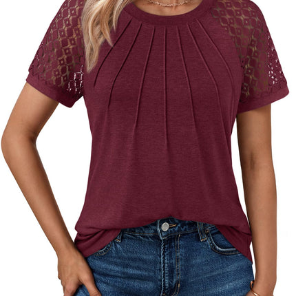 Women's Summer Lace Top Short Sleeve Business Casual Blouse