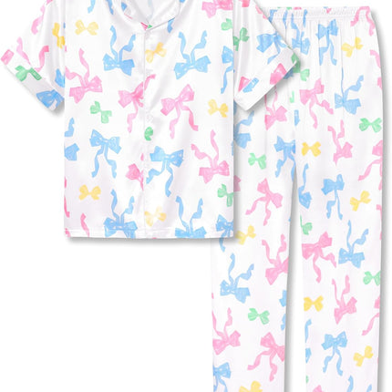 Girls Satin Pajama Set - Silky Button Down PJ with Shorts Size 6-16