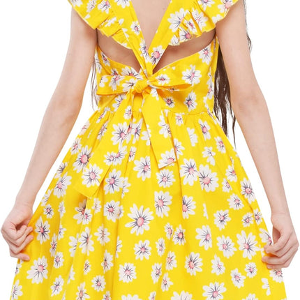 Girls Floral Cotton Dress - Sleeveless Summer Dress with Zipper Closure