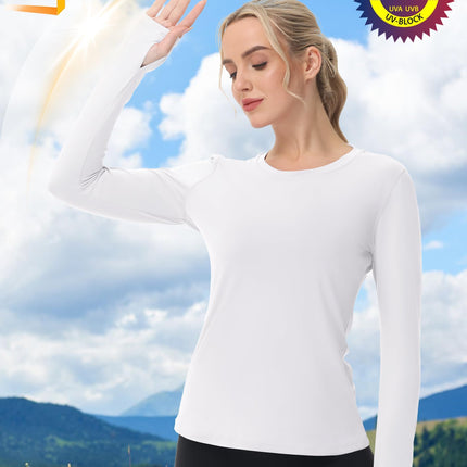 Women's UPF 50+ Sun Protection Long Sleeve Shirt - Athletic Rash Guard with Thumb Holes