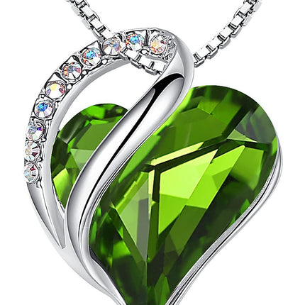 Infinity Love Birthstone Heart Necklace - 18K White Gold Plated Crystal Pendant Gift for Women