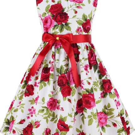 Girls Floral Cotton Dress - Sleeveless Summer Dress with Zipper Closure