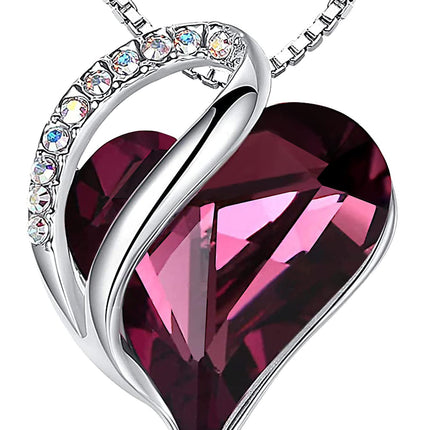 Infinity Love Birthstone Heart Necklace - 18K White Gold Plated Crystal Pendant Gift for Women