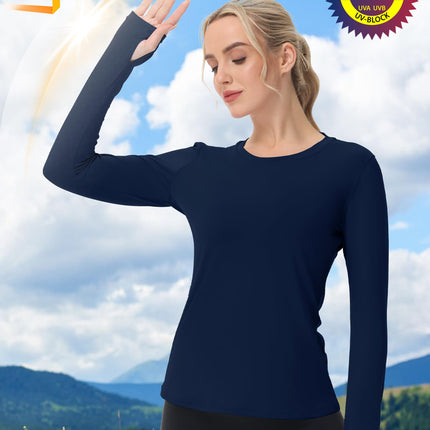 Women's UPF 50+ Sun Protection Long Sleeve Shirt - Athletic Rash Guard with Thumb Holes